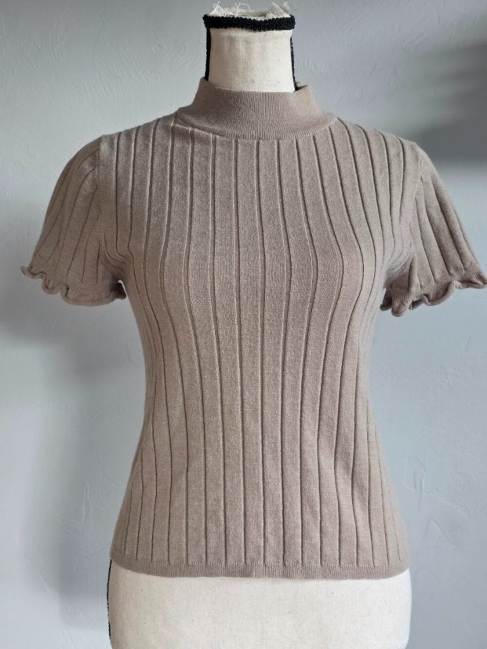 Bohme Amara Ribbed Mock Neck Top - Taupe Medium